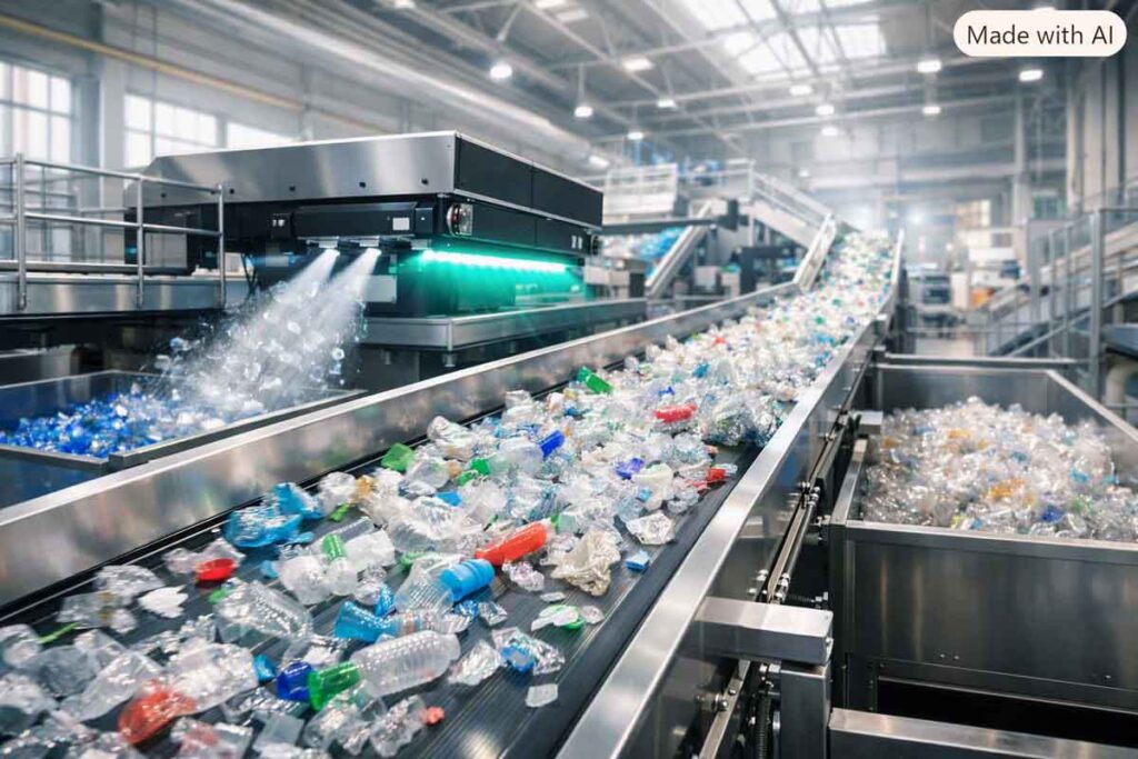 抽象的なプラスチックの機械選別（MRF）のリサイクル施設