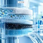 腎臓の精密な濾過構造と科学研究をイメージした、青とチール色を基調とした現代的なグラフィック画像。